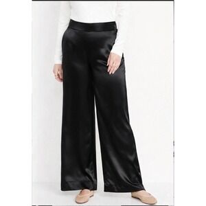 NWT Old Navy Black High Rise Wide Leg Sateen Pants Women's 10 Silky Minimalist